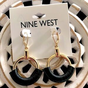 🌿 NINE WEST Faux Leather Gold Tone Earrings NWT